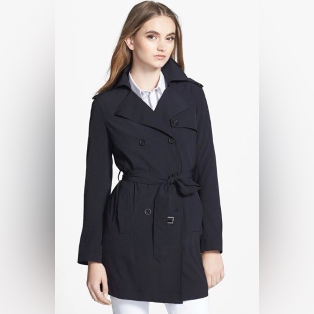 Theory Alexia Black Cotton Trench Coat Size S $565 *LIKE NEW*